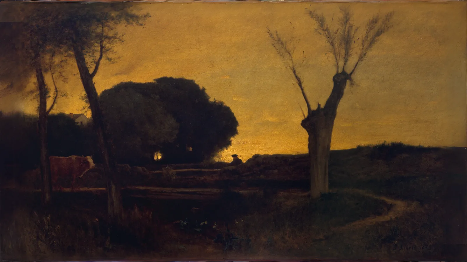 Atardecer en Medfield, Massachusetts de George Inness, extendido a 16:9