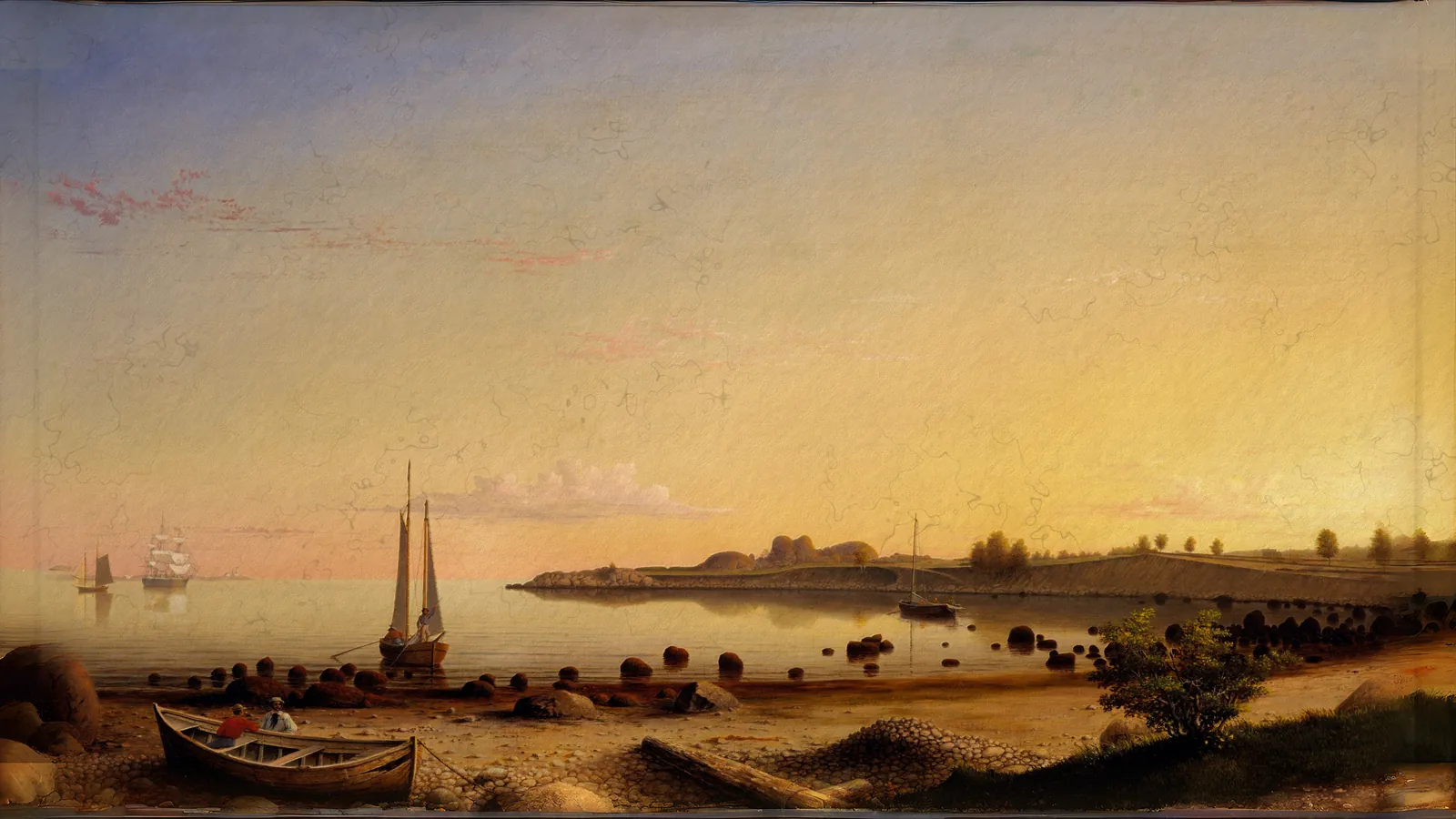 Stage Fort across Gloucester Harbor de Fitz Henry Lane (anciennement Fitz Hugh Lane), étendu au format 16:9