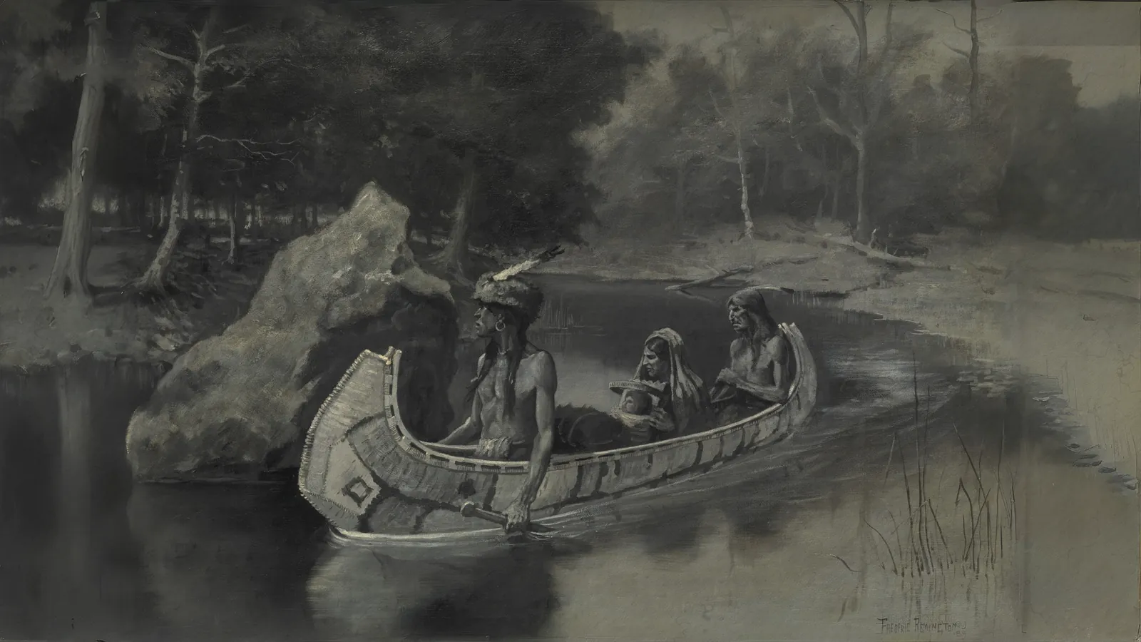 Lo lanzó directo al río . . . Donde todavía se ve en verano de Frederic Remington, extendido a 16:9