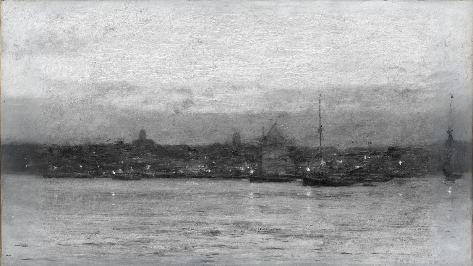 Evening, New Bedford Harbor de Dwight William Tryon, étendu au format 16:9