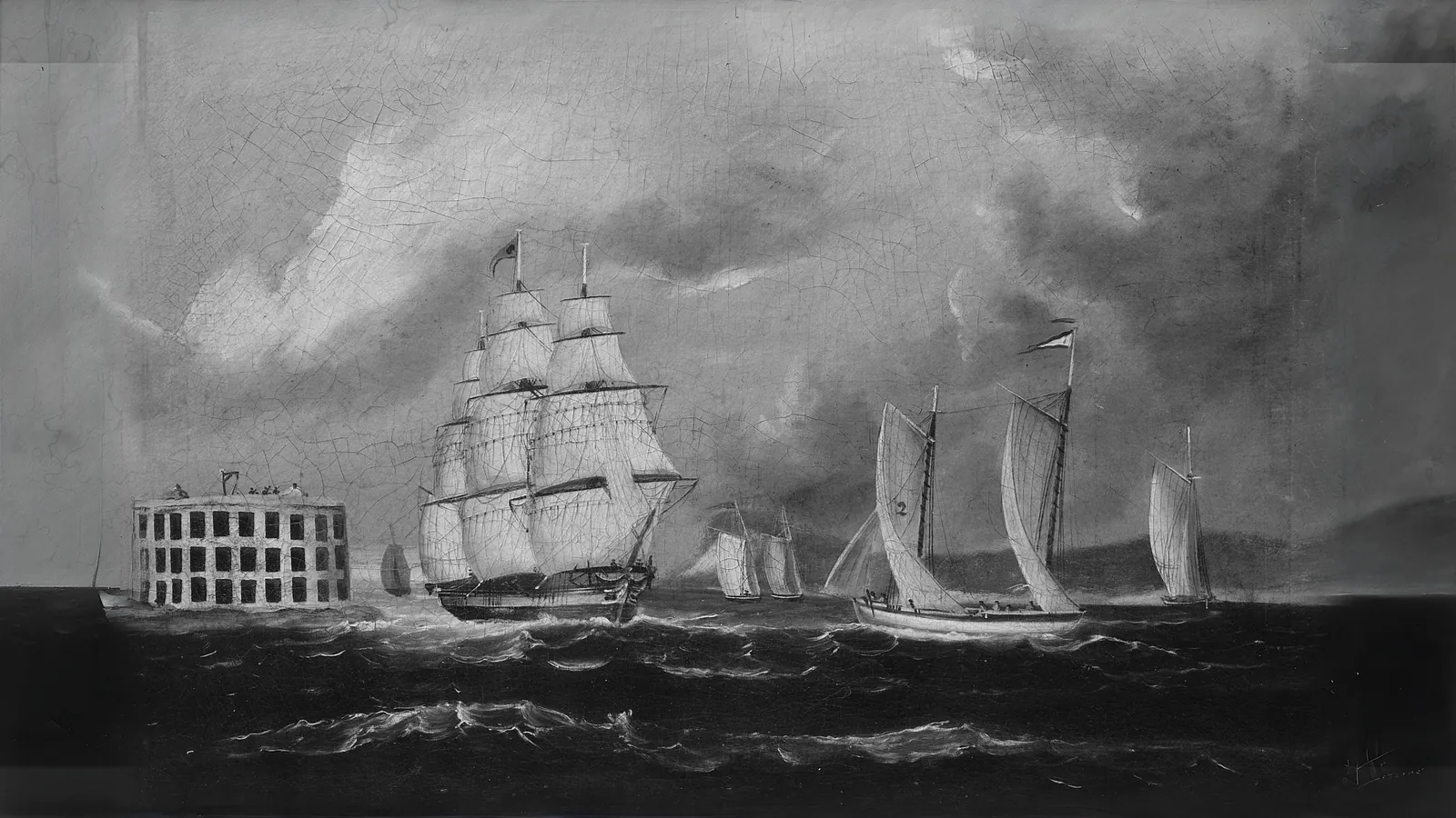 Baie et port près du Fort Castle William par Inconnu, étendu au format 16:9
