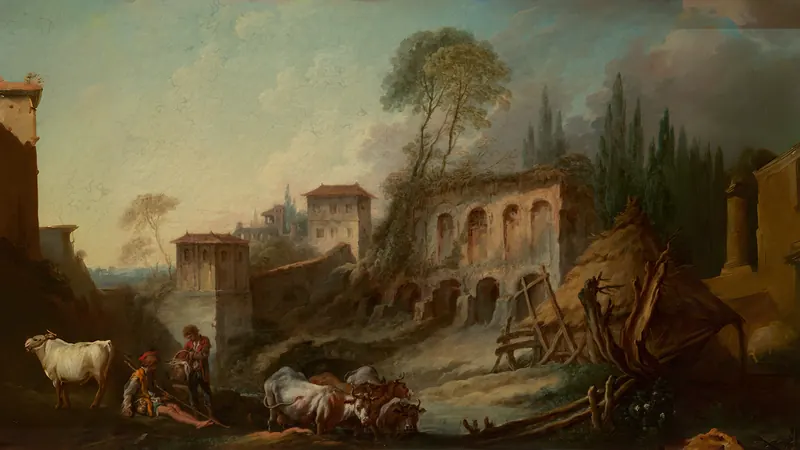 Imaginary Landscape with the Palatine Hill from Campo Vaccino by François Boucher