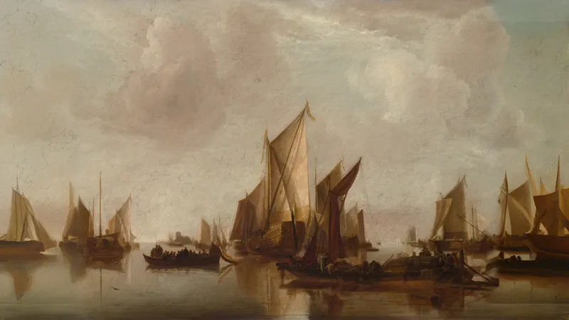 A State Yacht and Other Craft in Calm Water by Jan van de Cappelle