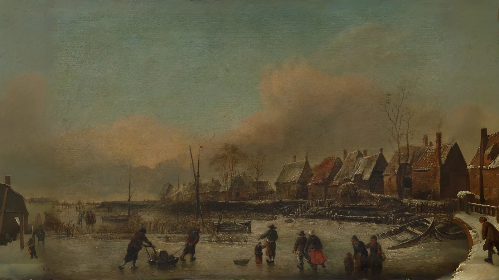 Winter Scene by Jan van de Cappelle, extended to 16:9