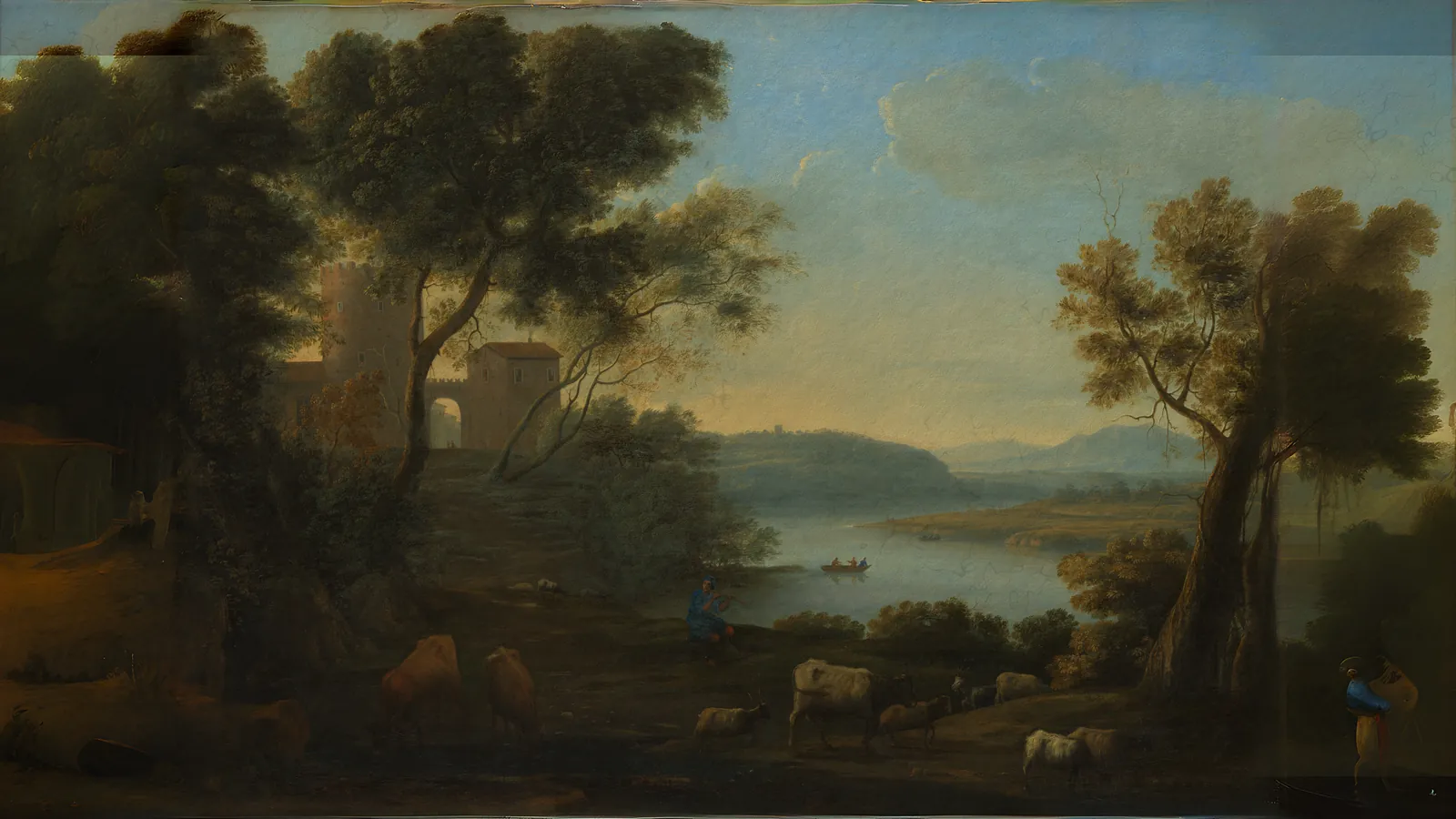 Pastoral Landscape: The Roman Campagna von Claude Lorrain (Claude Gellée), erweitert auf 16:9