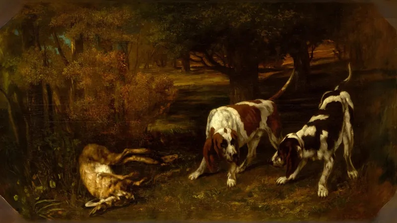 Hunting Dogs with Dead Hare by Gustave Courbet