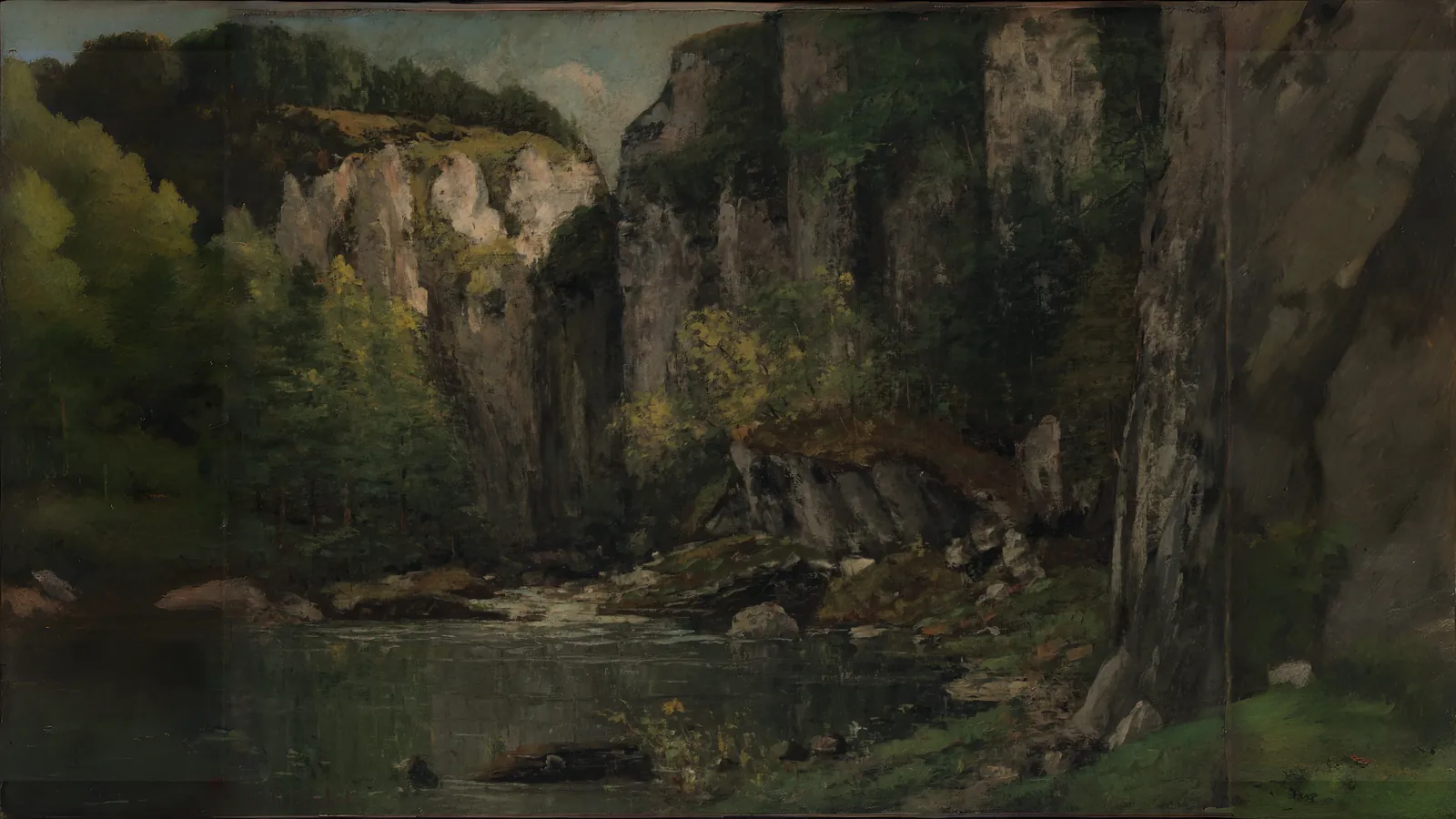 Fluss und Felsen von Gustave Courbet, erweitert auf 16:9