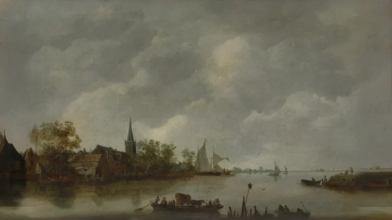 Vista de rio com uma igreja de aldeia de Jan van Goyen