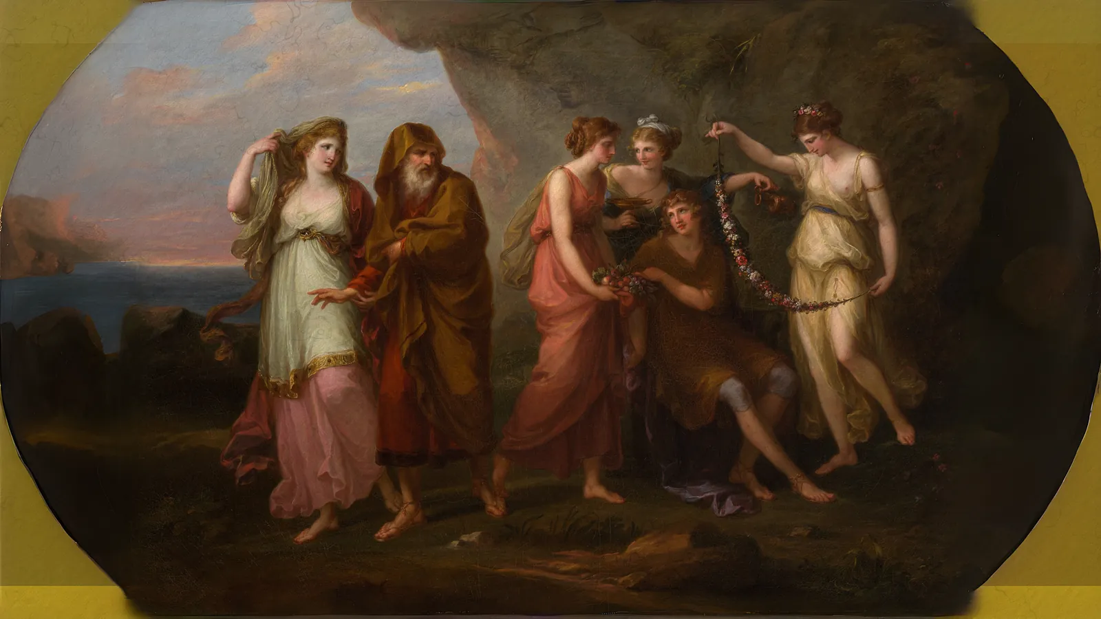 Telemachus and the Nymphs of Calypso by Angelica Kauffmann, extended to 16:9