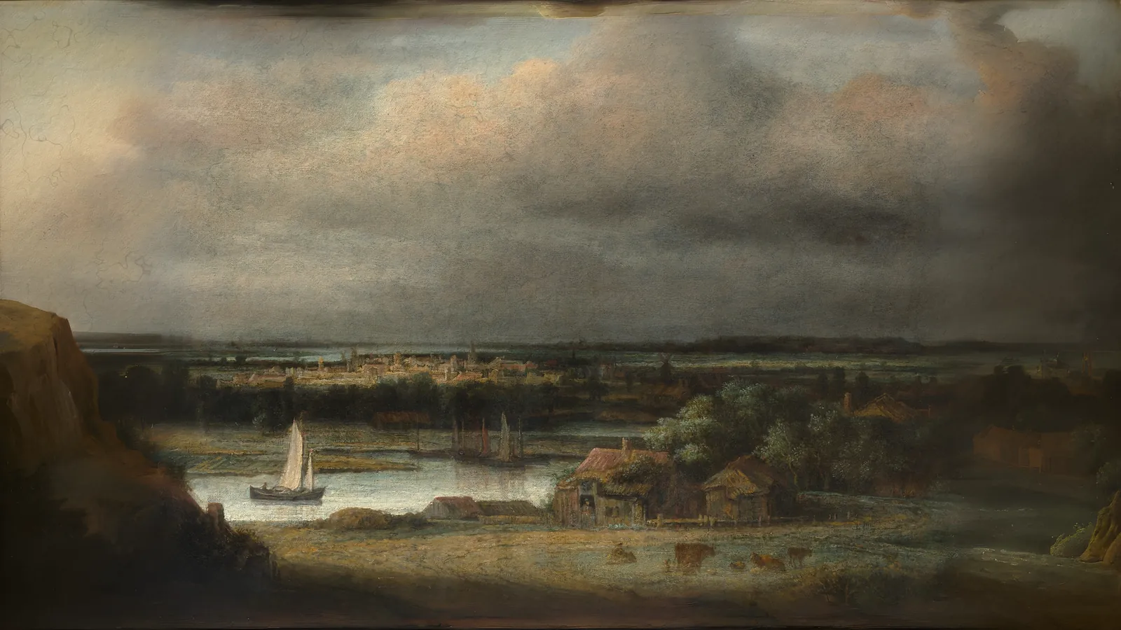 Paisaje de río ancho de Philips Koninck, extendido a 16:9