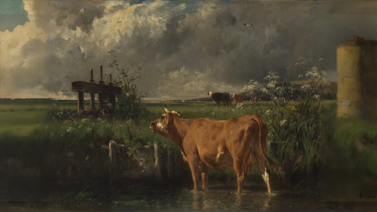 The Flood Gate by Emile van Marcke, extended to 16:9