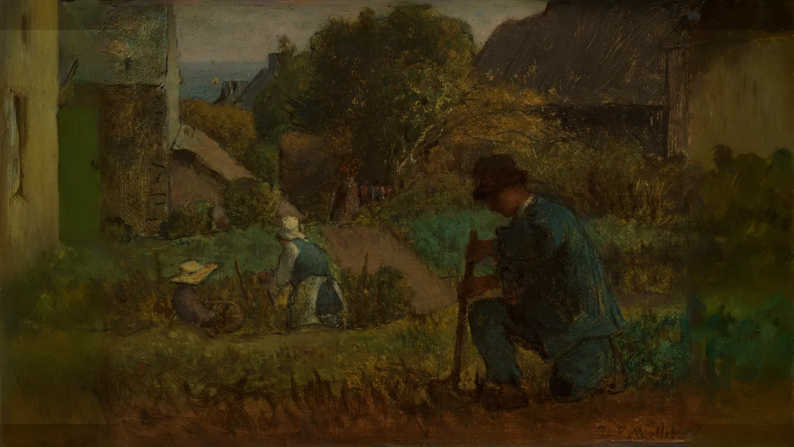 Escena de jardín de Jean-François Millet, extendido a 16:9