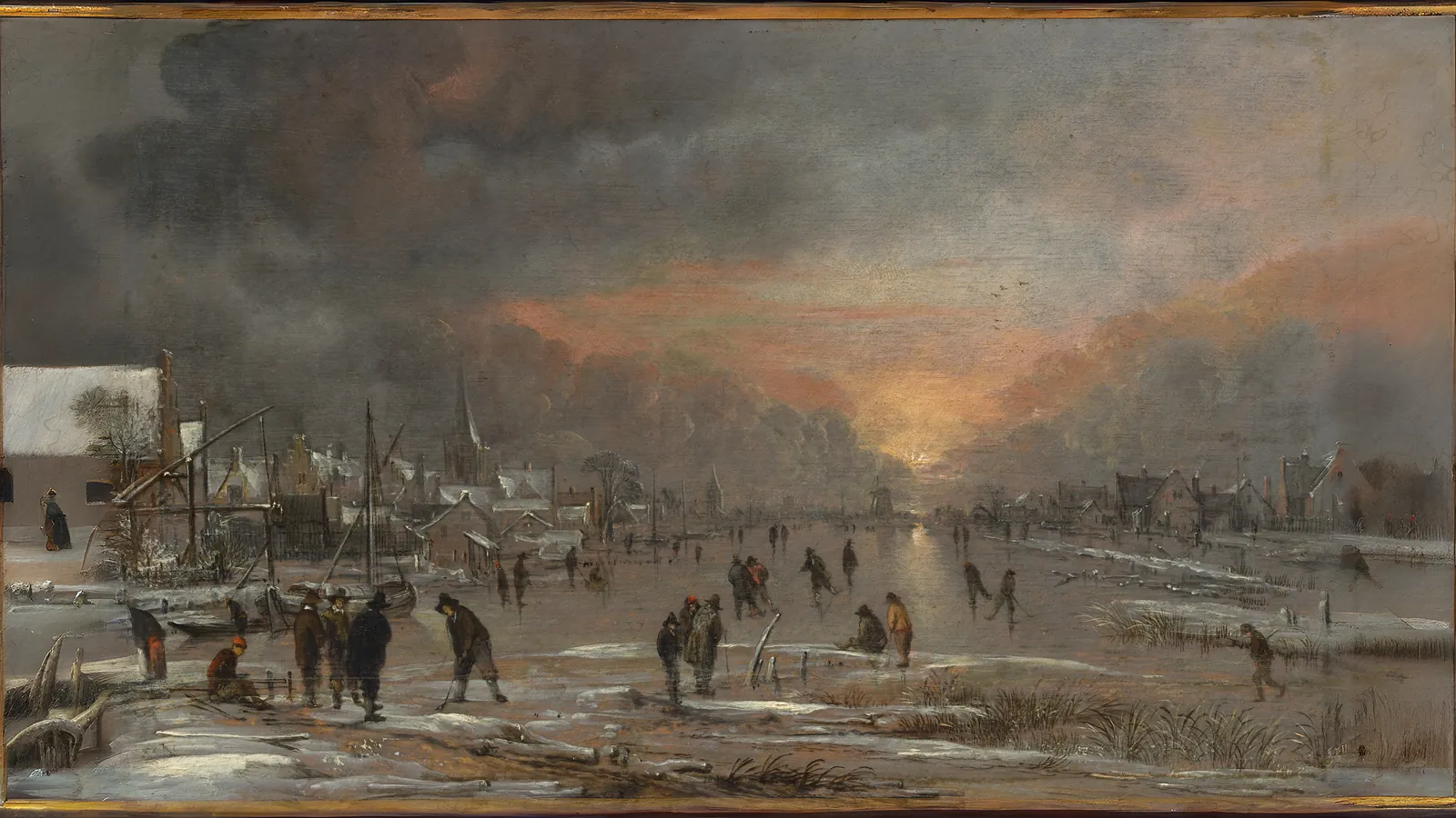 Sports on a Frozen River de Aert van der Neer, étendu au format 16:9