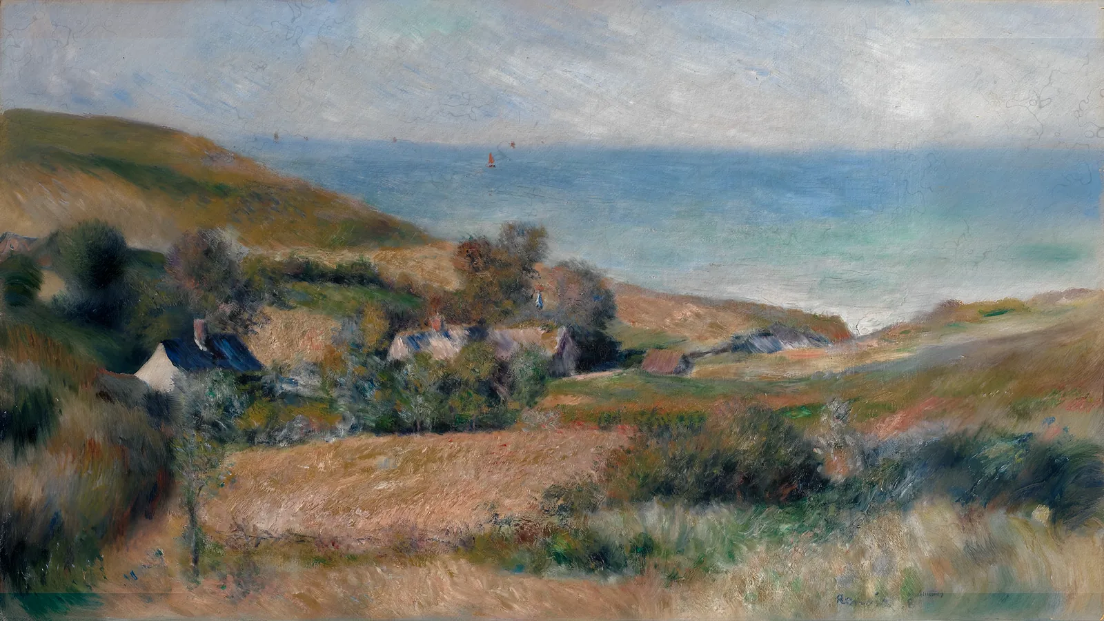 Ansicht der Küste bei Wargemont in der Normandie von Auguste Renoir, erweitert auf 16:9