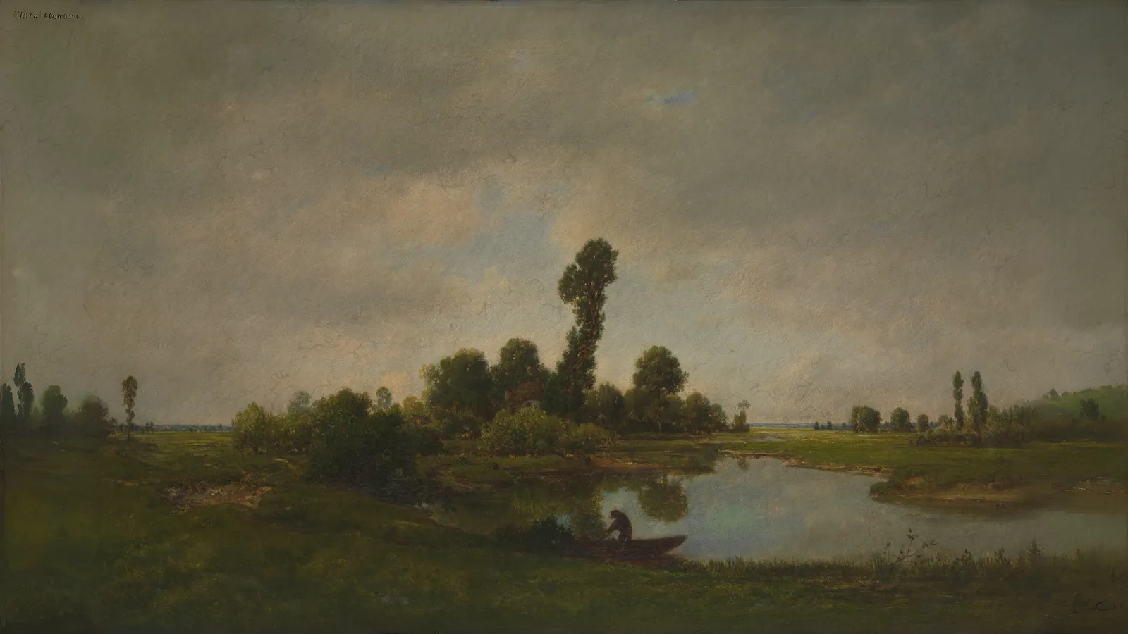 Eine Flusslandschaft von Théodore Rousseau, erweitert auf 16:9