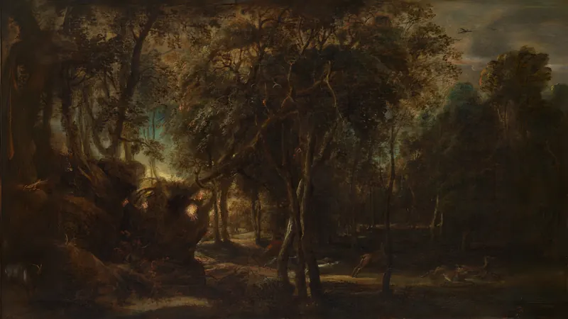 Ein Wald bei Tagesanbruch mit Hirschjagd von Peter Paul Rubens