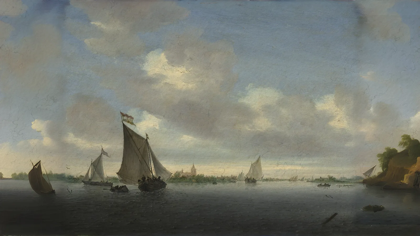 Marine par Salomon van Ruysdael, étendu au format 16:9