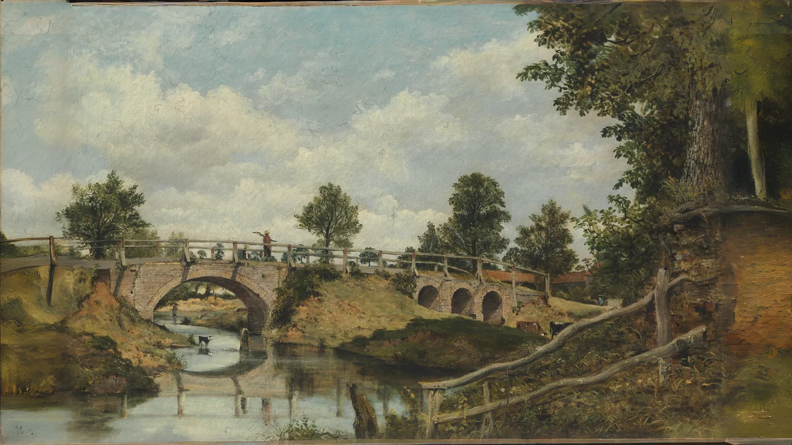 Un vieux pont à Hendon, Middlesex par Frederick Waters Watts, étendu au format 16:9