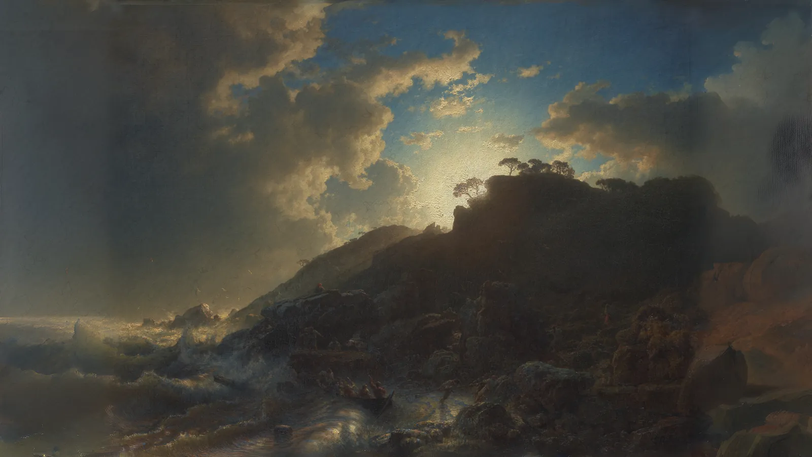 Sunset after a Storm on the Coast of Sicily de Andreas Achenbach, étendu au format 16:9