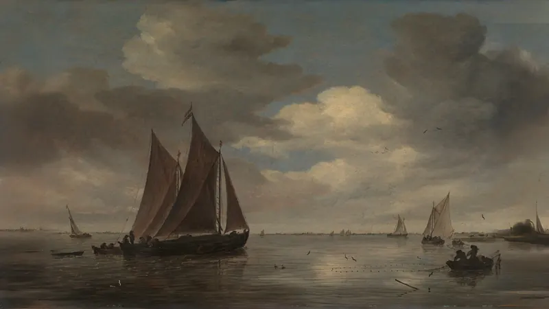 Barcos de Pesca em um Rio de Salomon van Ruysdael