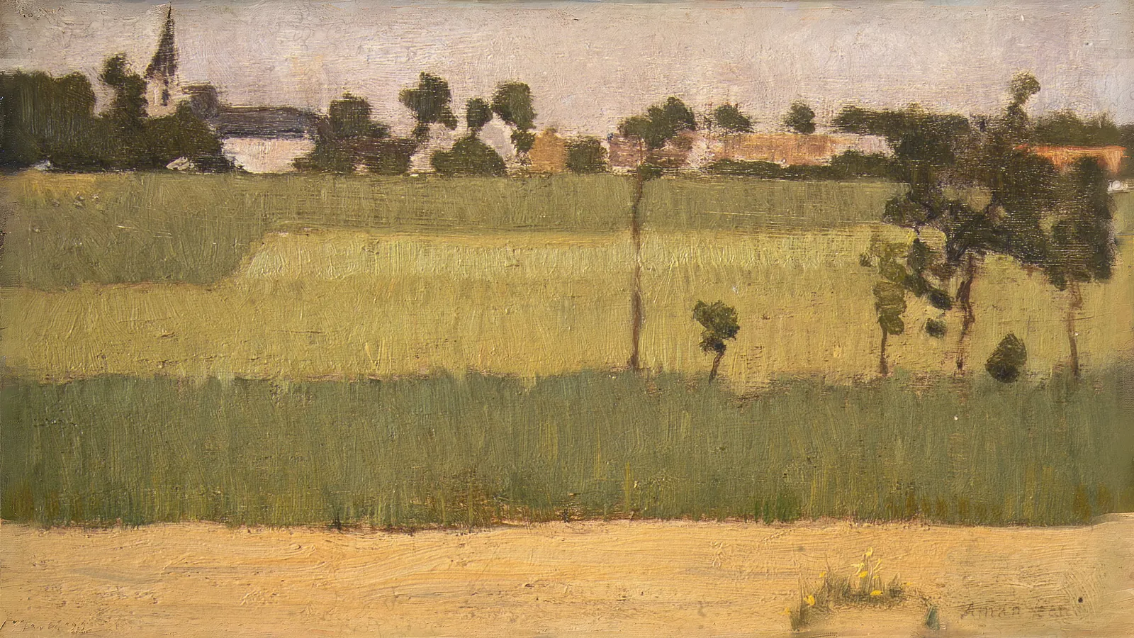 The Outskirts of a Village by Edmond-François Aman-Jean, extended to 16:9