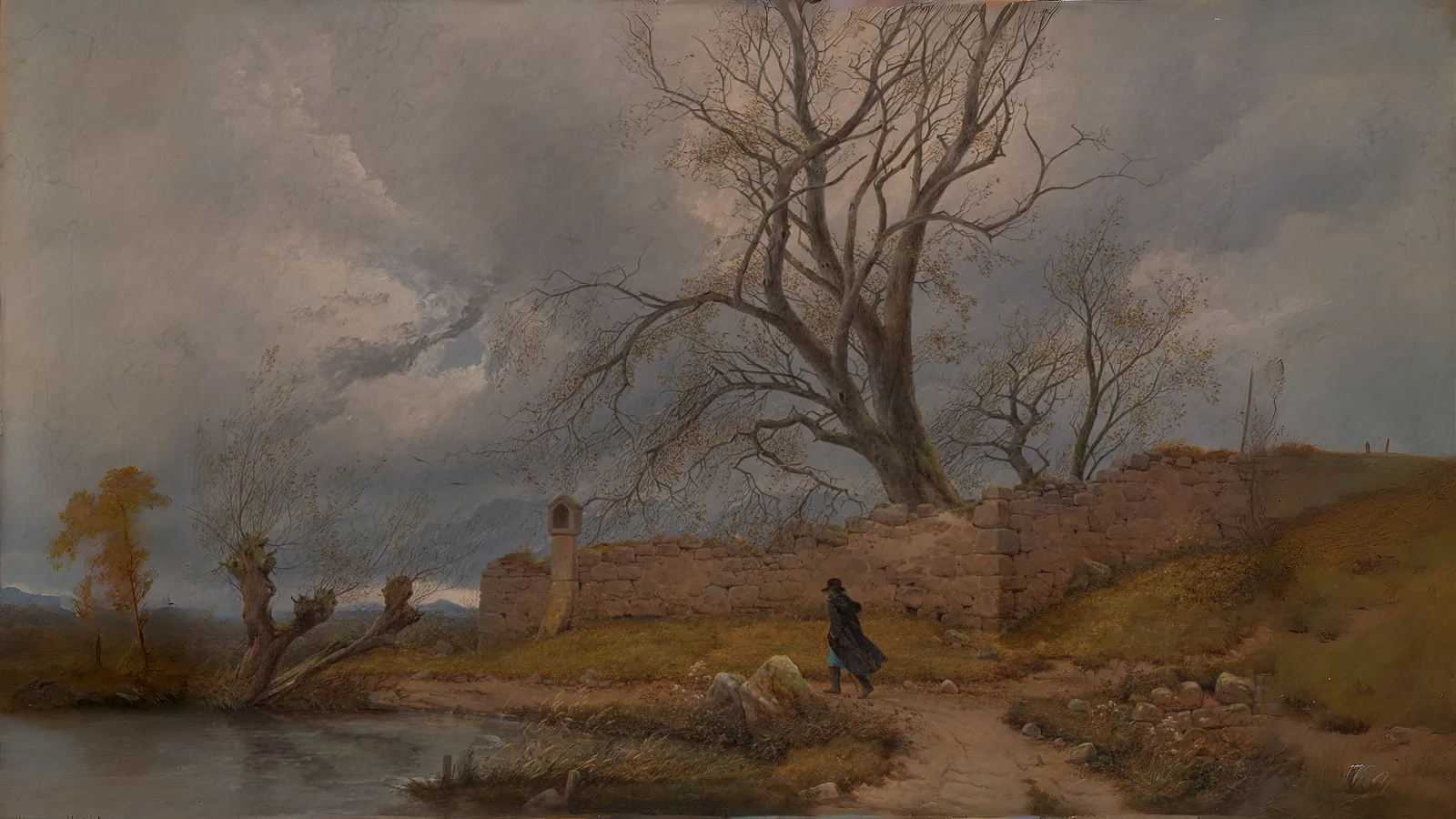 Wanderer in the Storm by Julius von Leypold, extended to 16:9