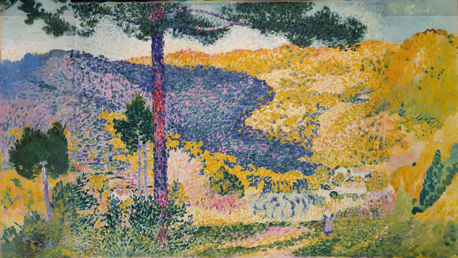Tal mit Tanne (Schatten auf dem Berg) von Henri-Edmond Cross (Henri-Edmond Delacroix), erweitert auf 16:9