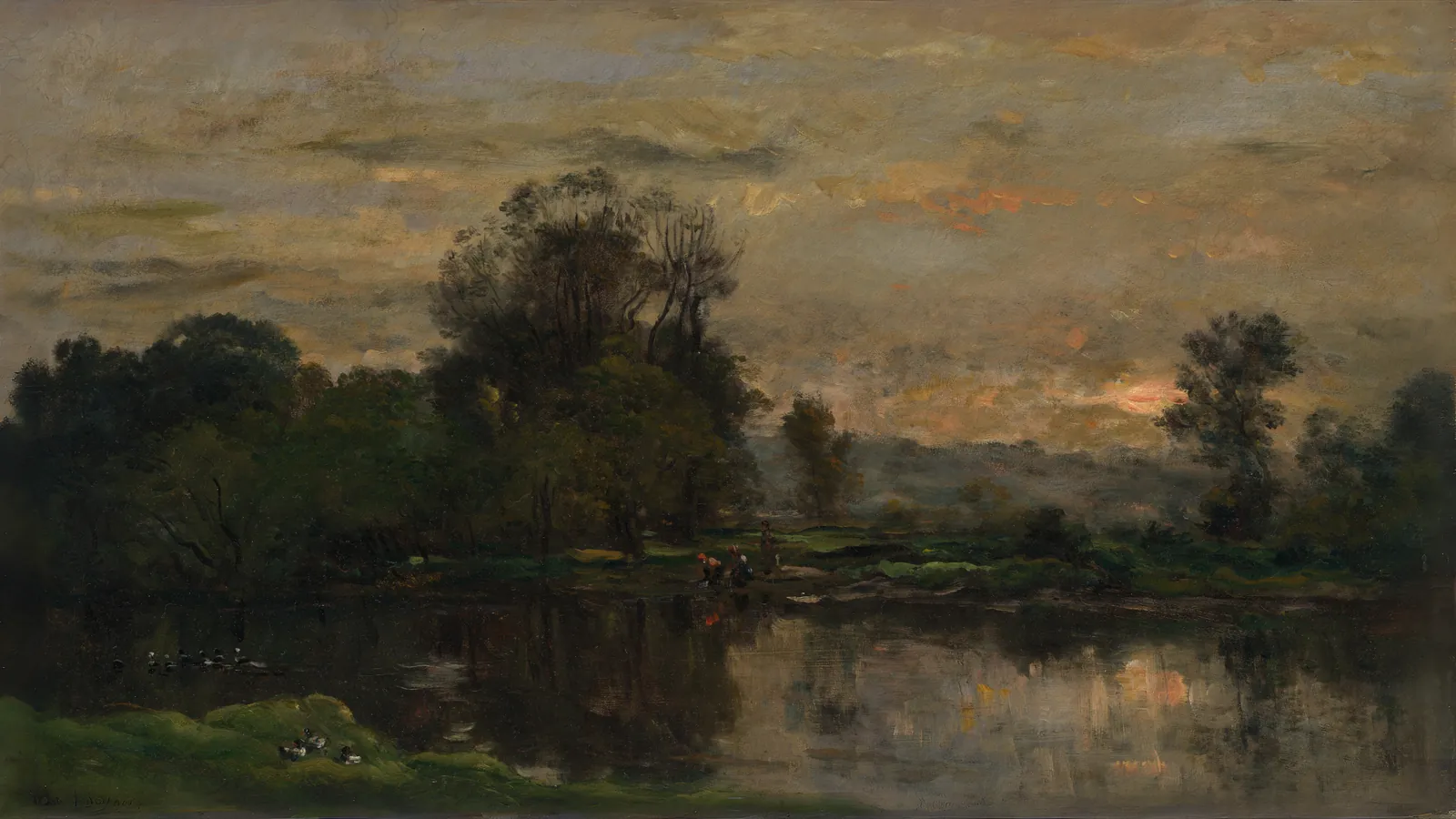 Paesaggio con anatre di Charles-François Daubigny, esteso in 16:9