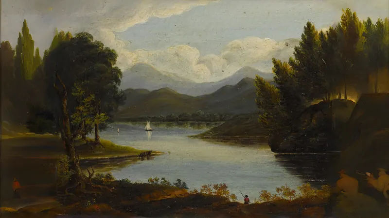 Cena do Rio Hudson por Artista Francês ou Americano (possivelmente Victor de Grailly, Paris, 1804–1889)