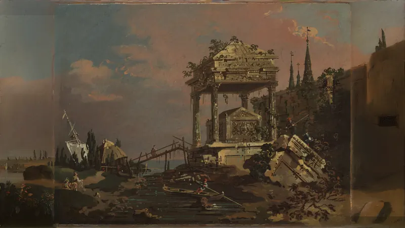 Imaginäre Ansicht mit einem Grab an der Lagune von Canaletto (Giovanni Antonio Canal)