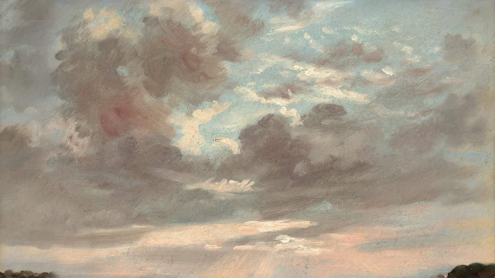 Wolkenstudie: Stürmischer Sonnenuntergang von John Constable, erweitert auf 16:9
