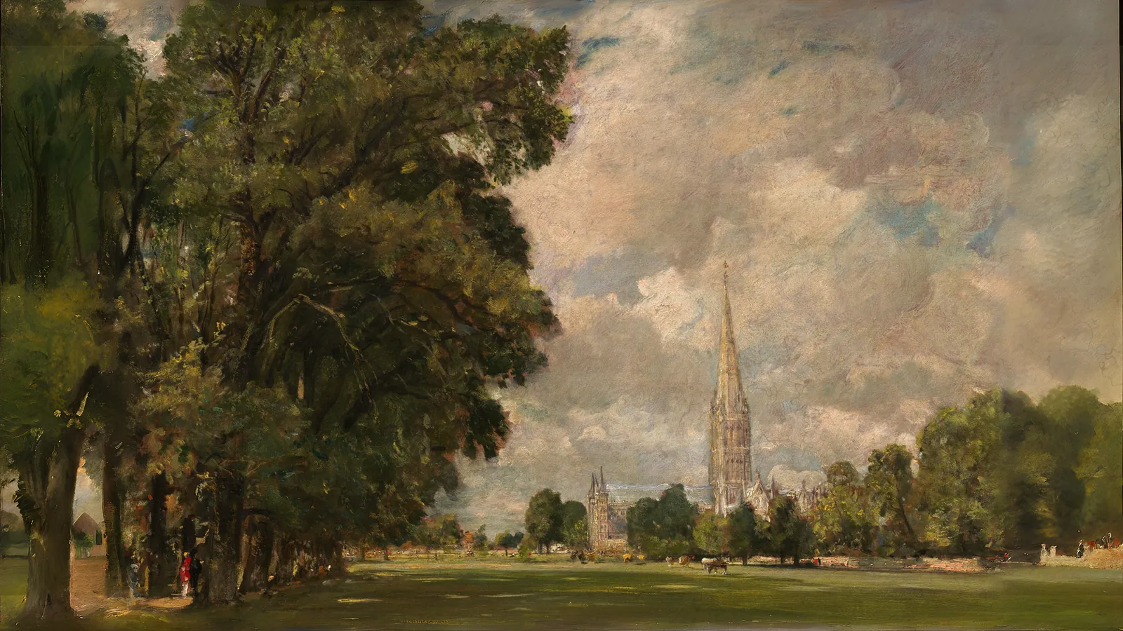 Salisbury Cathedral from Lower Marsh Close by John Constable, extended to 16:9