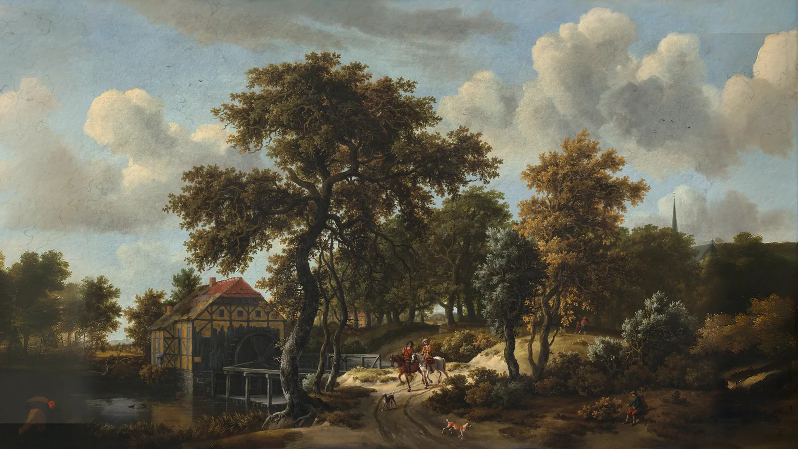 Les Voyageurs par Meindert Hobbema, étendu au format 16:9
