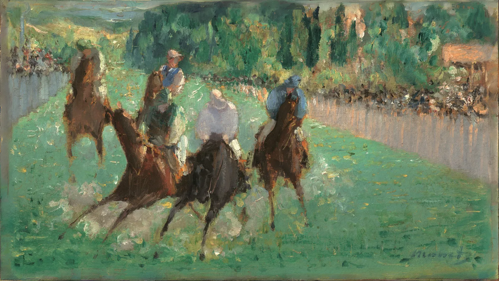 At the Races by Édouard Manet, extended to 16:9