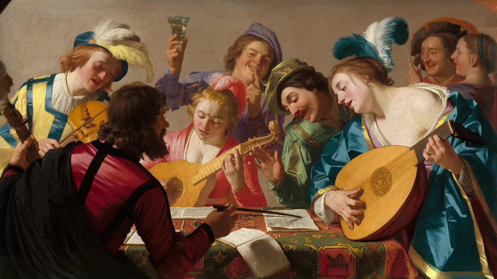 El concierto por Gerrit van Honthorst, adaptado a 16:9