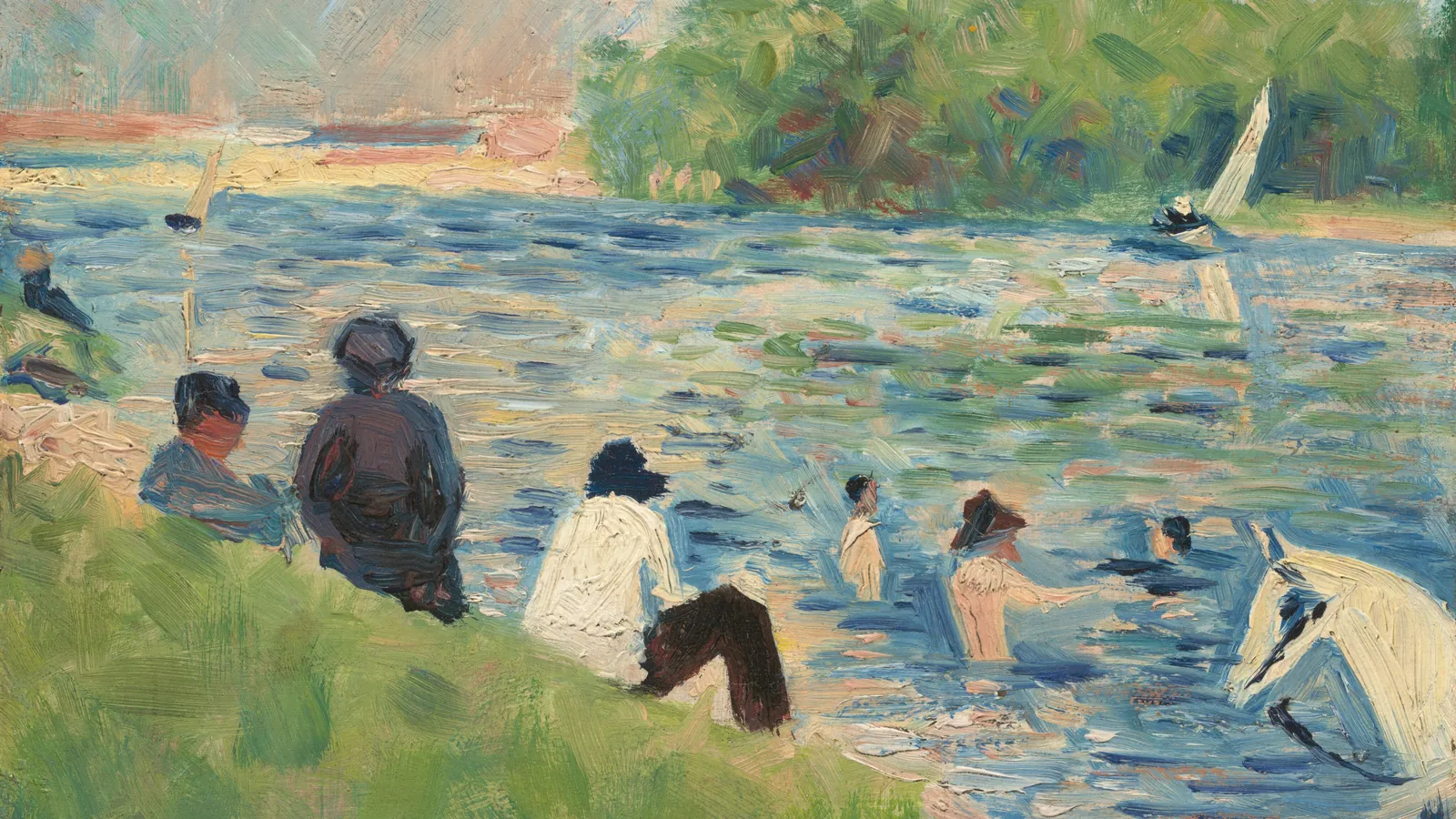 Bathers (Study for "Bathers at Asnières") by Georges Seurat, cropped to fit 16:9