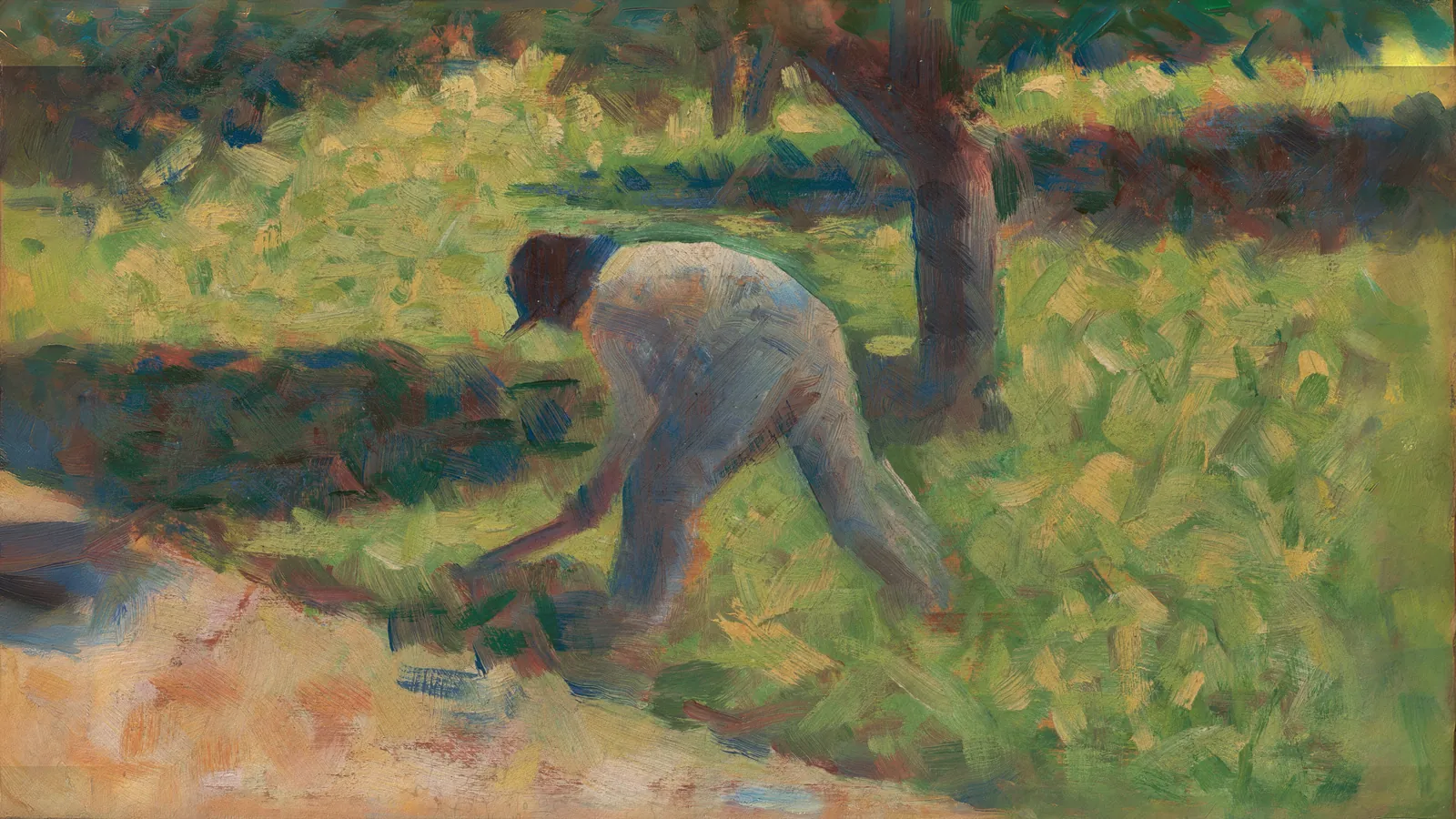 Mann mit einer Hacke von Georges Seurat, erweitert auf 16:9