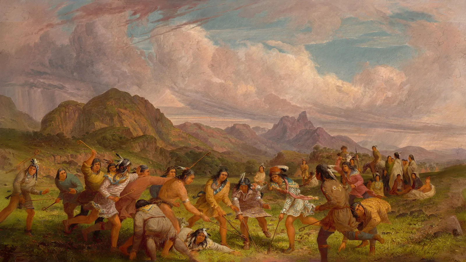 Ball Playing among the Sioux Indians by Seth Eastman, extended to 16:9