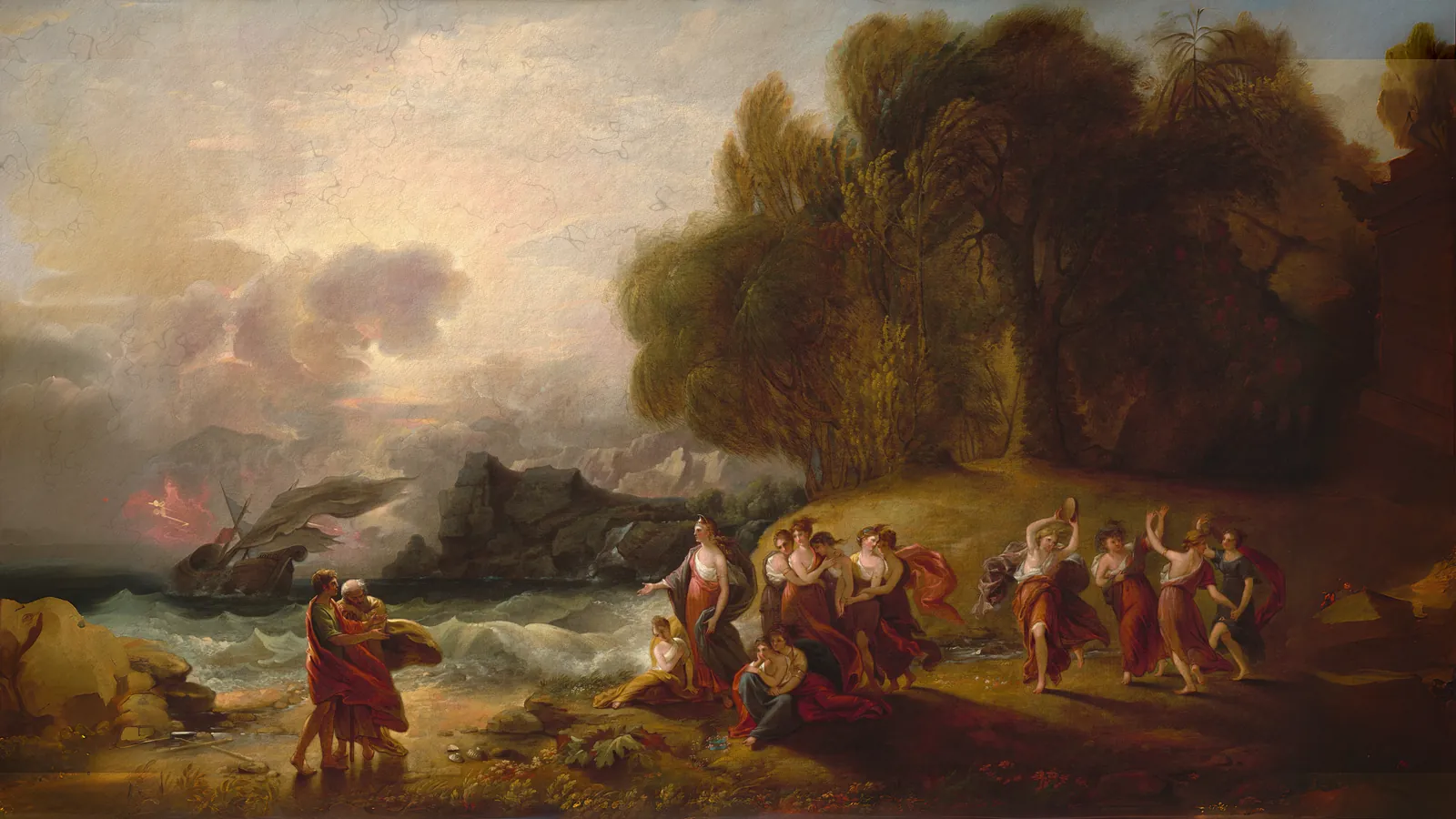 Telemach und Calypso von Benjamin West, erweitert auf 16:9