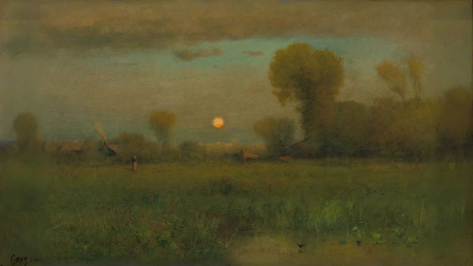 Harvest Moon by George Inness, extended to 16:9