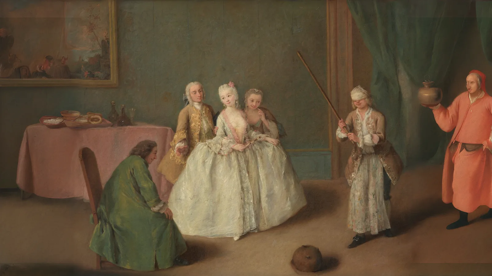 The Game of the Cooking Pot by Pietro Longhi, extended to 16:9