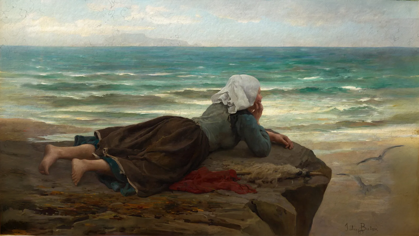 Die Klippe (La Falaise) von Jules Breton, erweitert auf 16:9