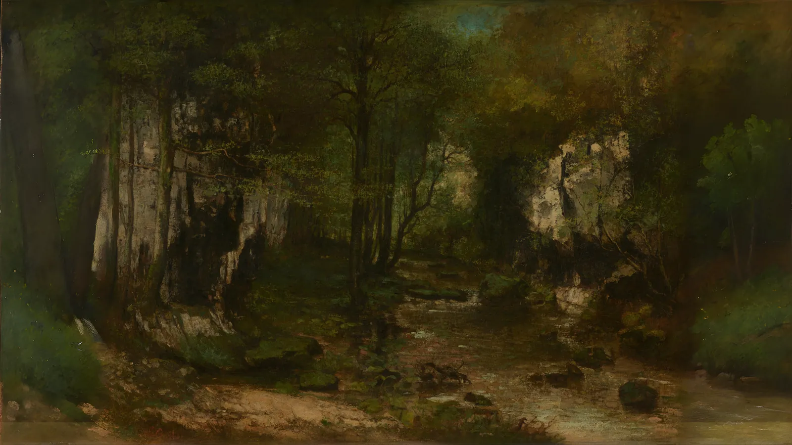 El arroyo (Le Ruisseau du Puits-Noir; vallée de la Loue) por Gustave Courbet, extendido a 16:9