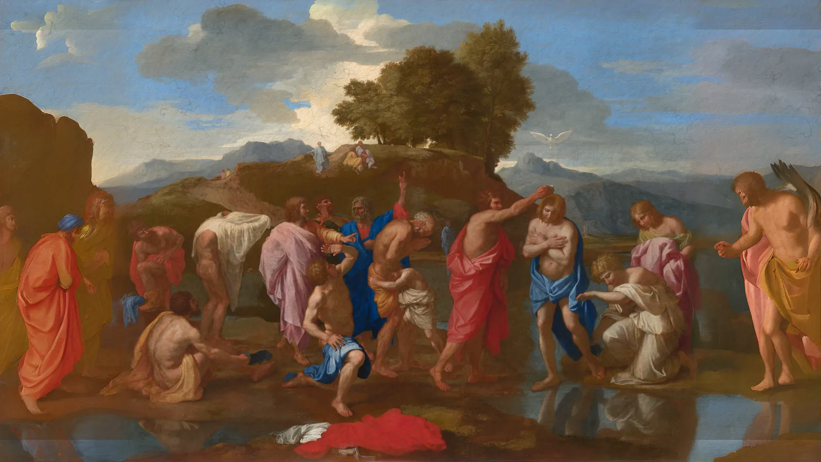 Die Taufe Christi von Nicolas Poussin, erweitert auf 16:9