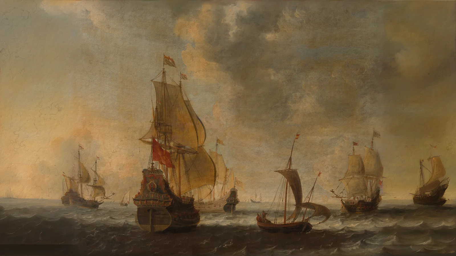 Dutch Ships in a Lively Breeze by Anonymous Artist, extended to 16:9
