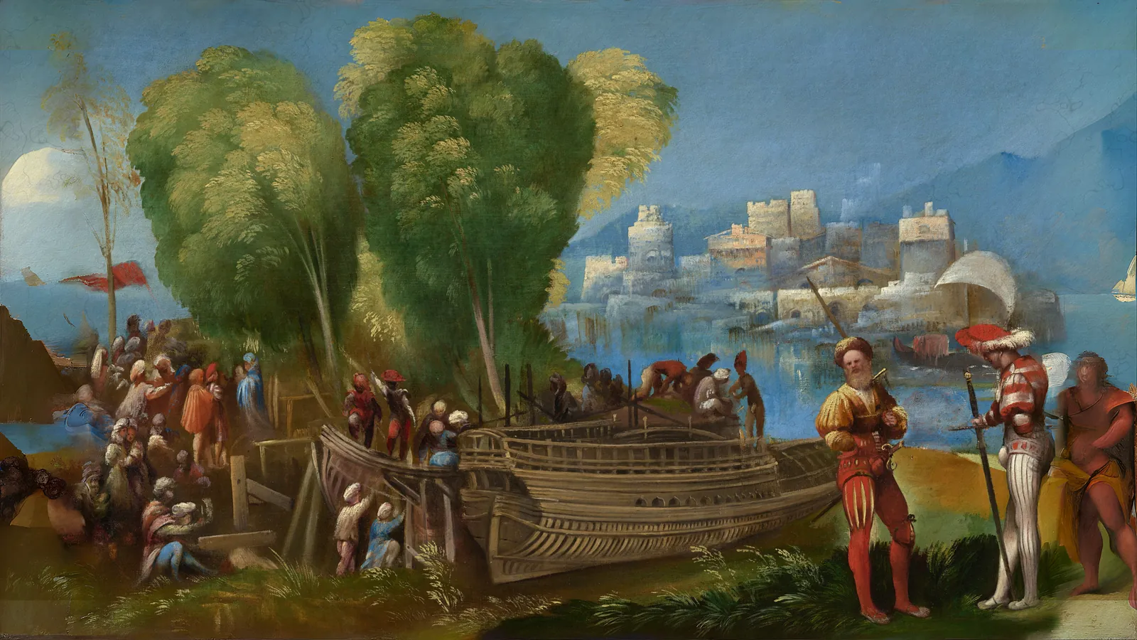 The Trojans Repairing Their Ships in Sicily by Dosso Dossi, extended to 16:9