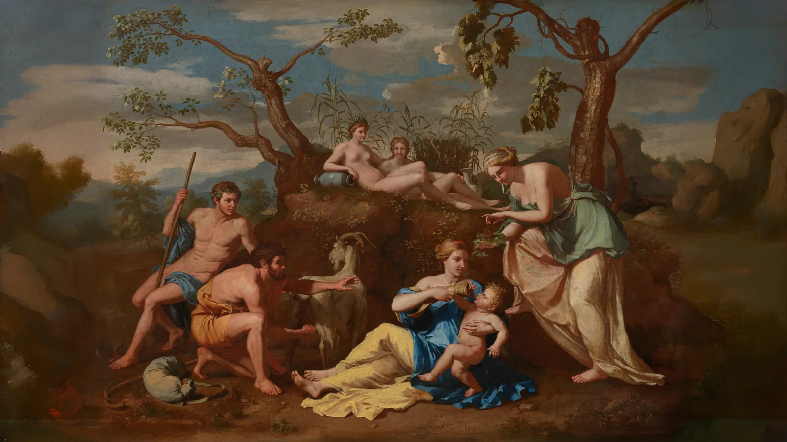 Nymphs Feeding the Child Jupiter by Anonymous Artist, extended to 16:9