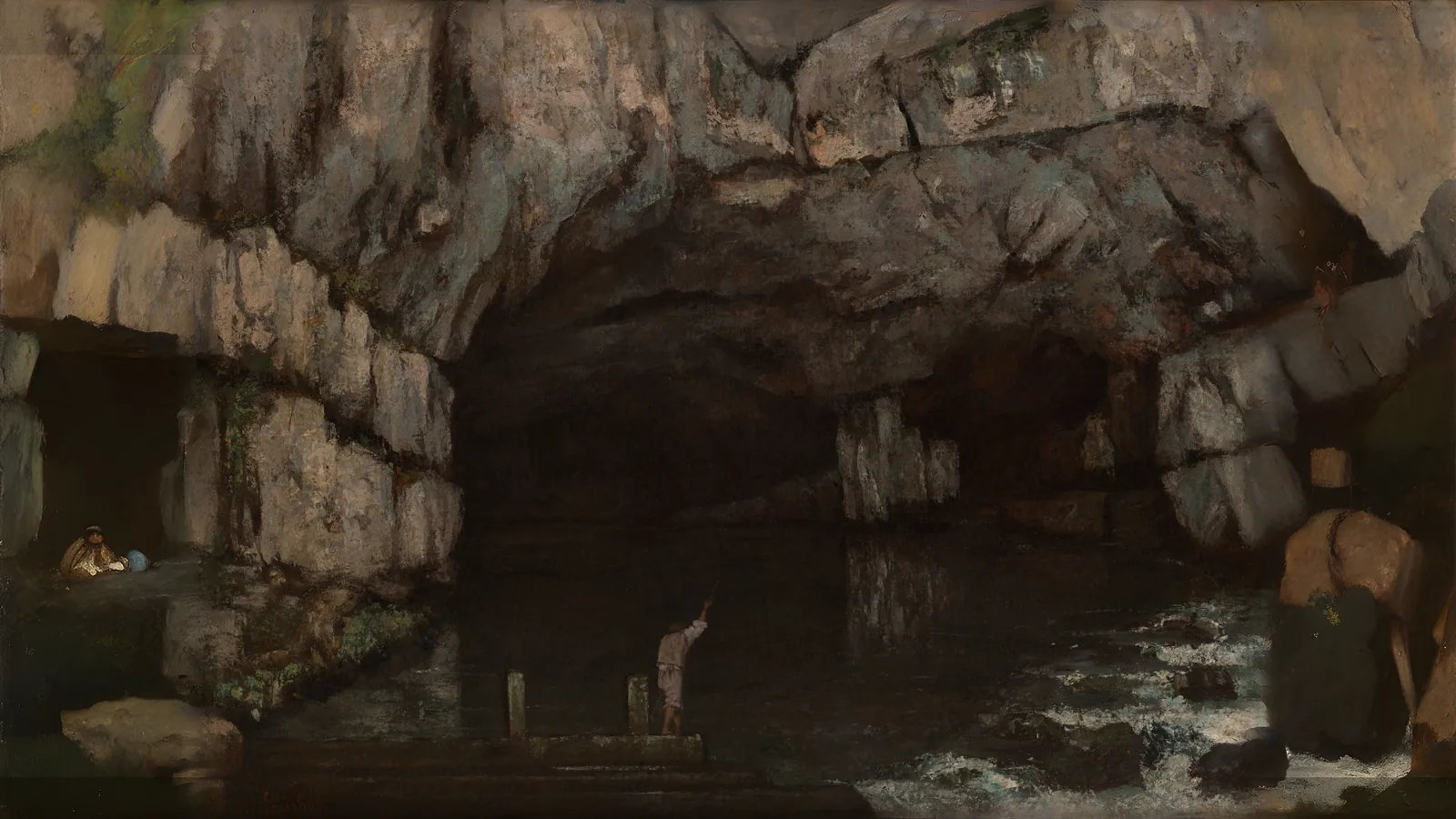 La Gruta de la Loue por Gustave Courbet, extendido a 16:9
