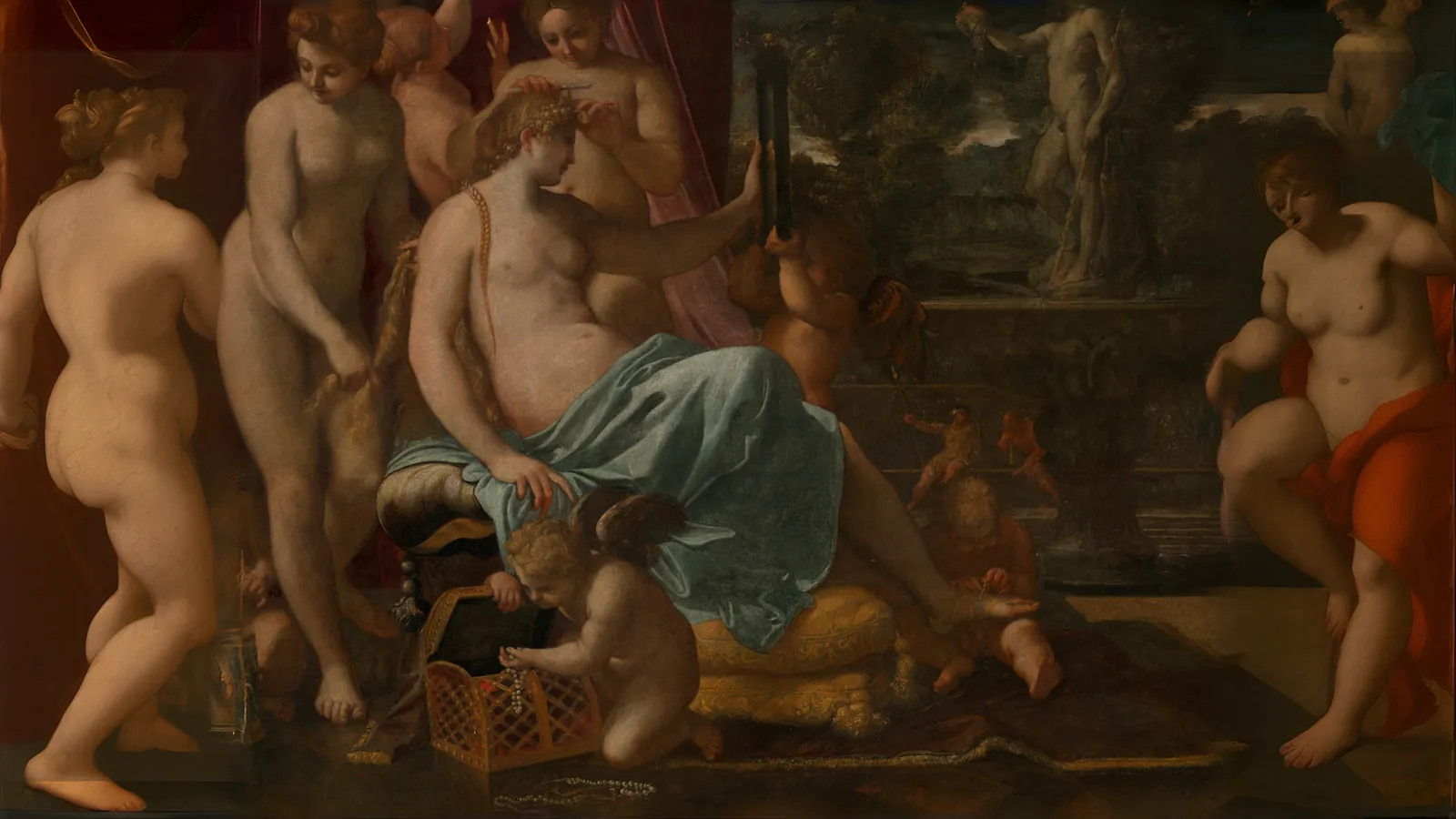 Venus Adorned by the Graces by Annibale Carracci, extended to 16:9