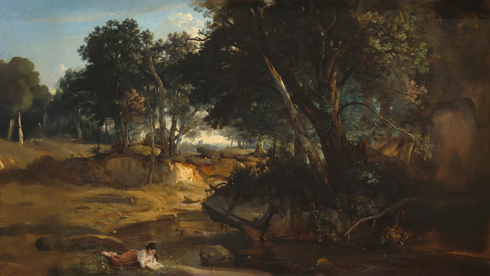 Forest of Fontainebleau by Jean-Baptiste-Camille Corot, extended to 16:9
